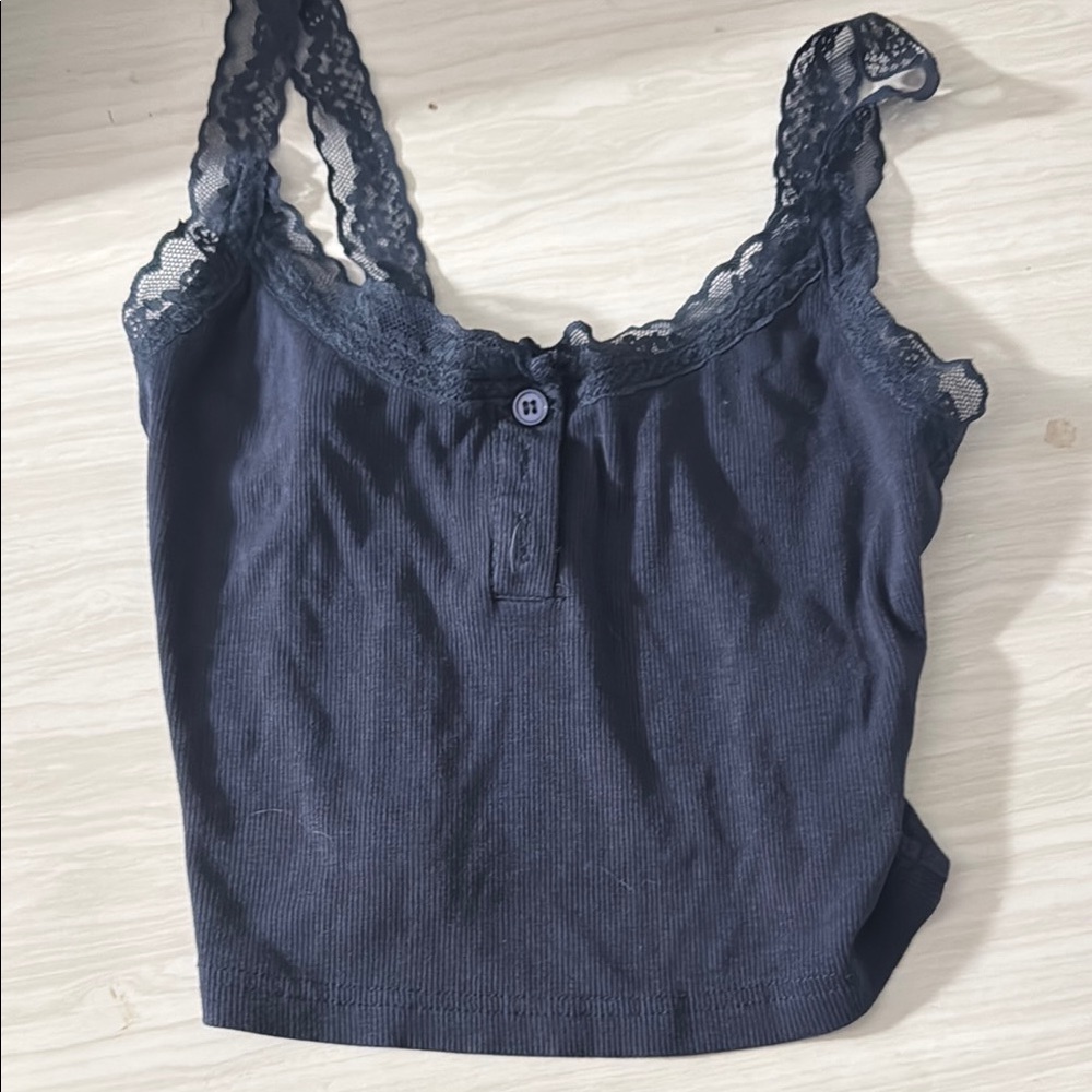Lace Trim Navy Blue Women's Top